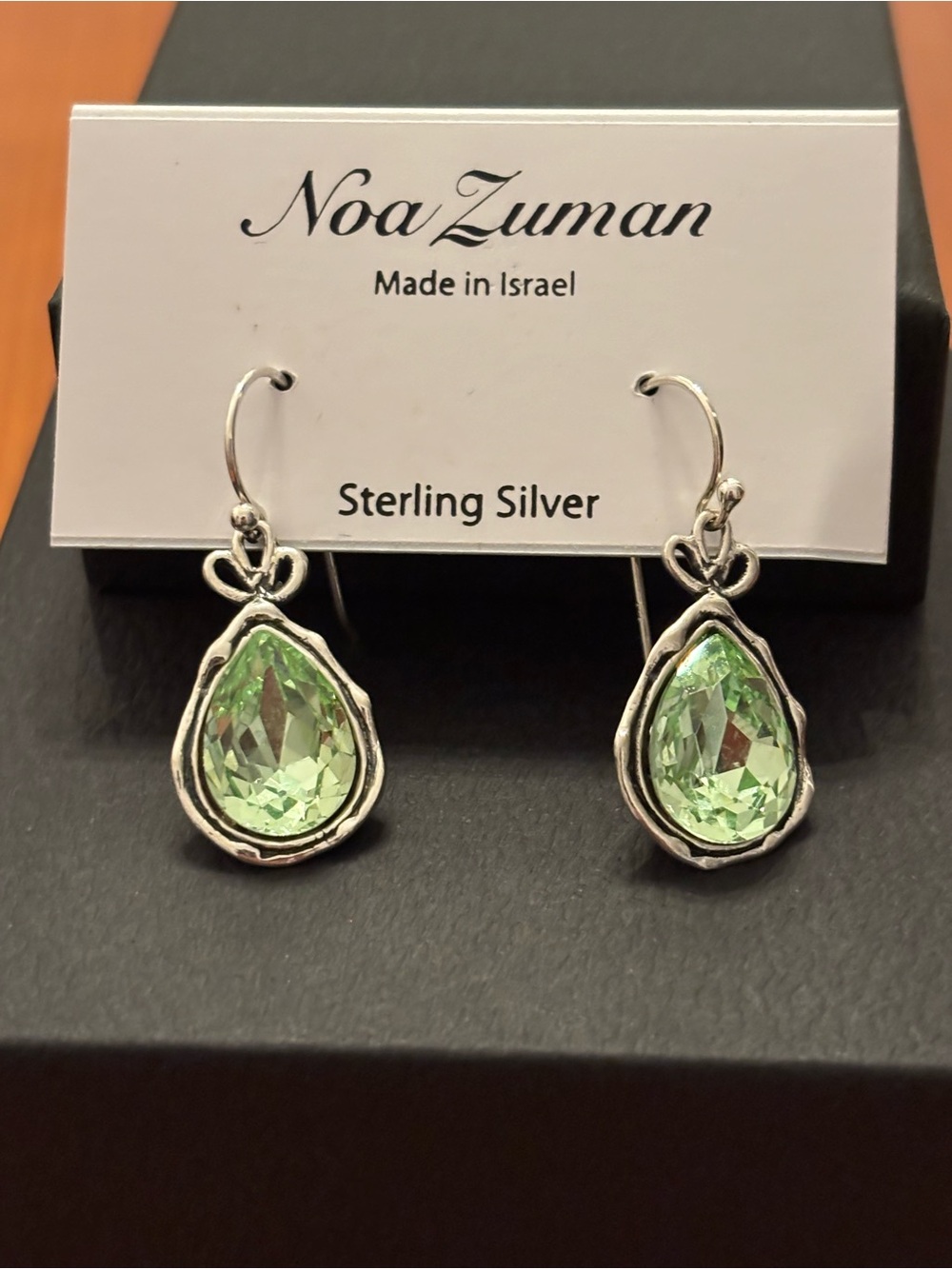 Noa Zuman Sterling Silver Green Crystal Dangle Drop Earrings